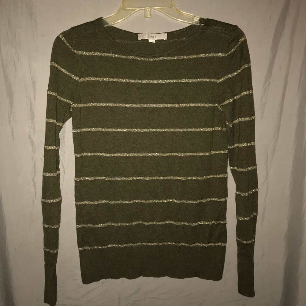Ann Taylor LOFT olive and silver sparkle top